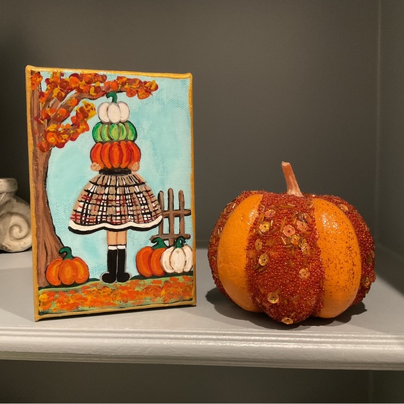 🔴 PUMPKIN GIRL PAINTING🔴ORIGINAL ART BY D.GORDON ART🔴 - Picture 4 of 4